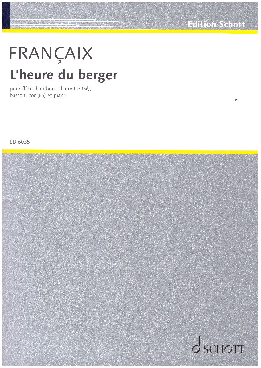 L heure du berger pour flute, hautbois, clarinette (sib), basson, cor (fa) et piano (parts).
